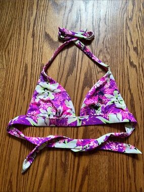 Victoria’s Secret Purple Floral Triangle Bikini Top Size Medium Neon Bright